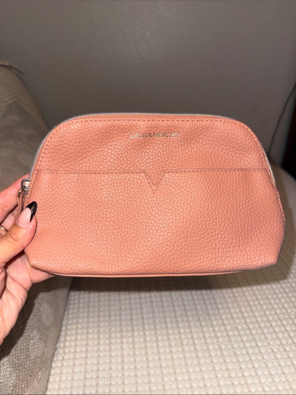 laura mercier Pebble Textured Coral Pink Cosmetic Pouch